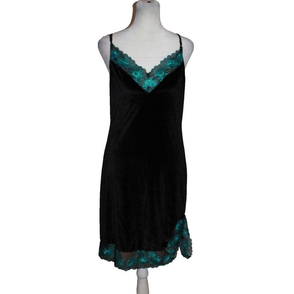 EMPRESS MIMI  Velvet Lingerie Chemise Black & Teal Peacock Size Small S